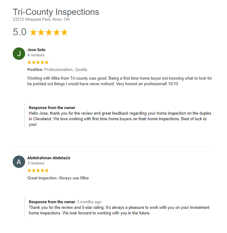 Cleveland Home Inspector Gets 5 Star Review from FIrst Time Home Buyer with a Duplex
