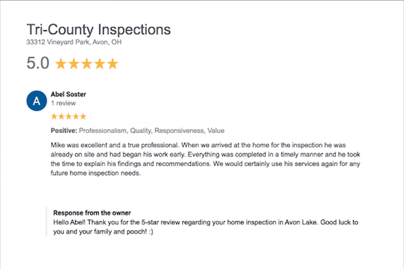 Avon Lake home inspection 5 star review