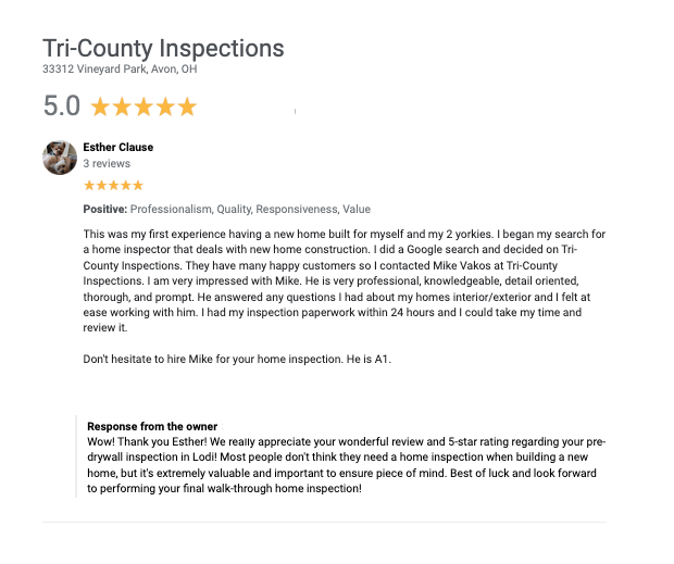 Lodi new build home inspection review