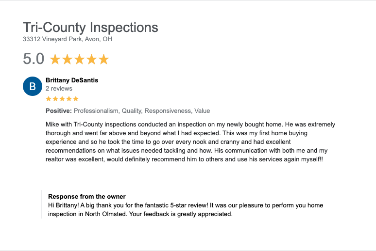 North Olmsted Home Inspection Review